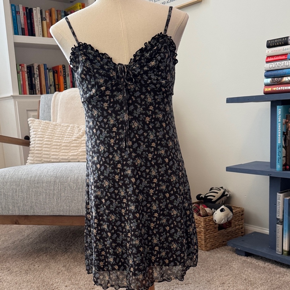 American Eagle: AE Babydoll Mini Mesh Dress - Floral Spaghetti Strap Dress